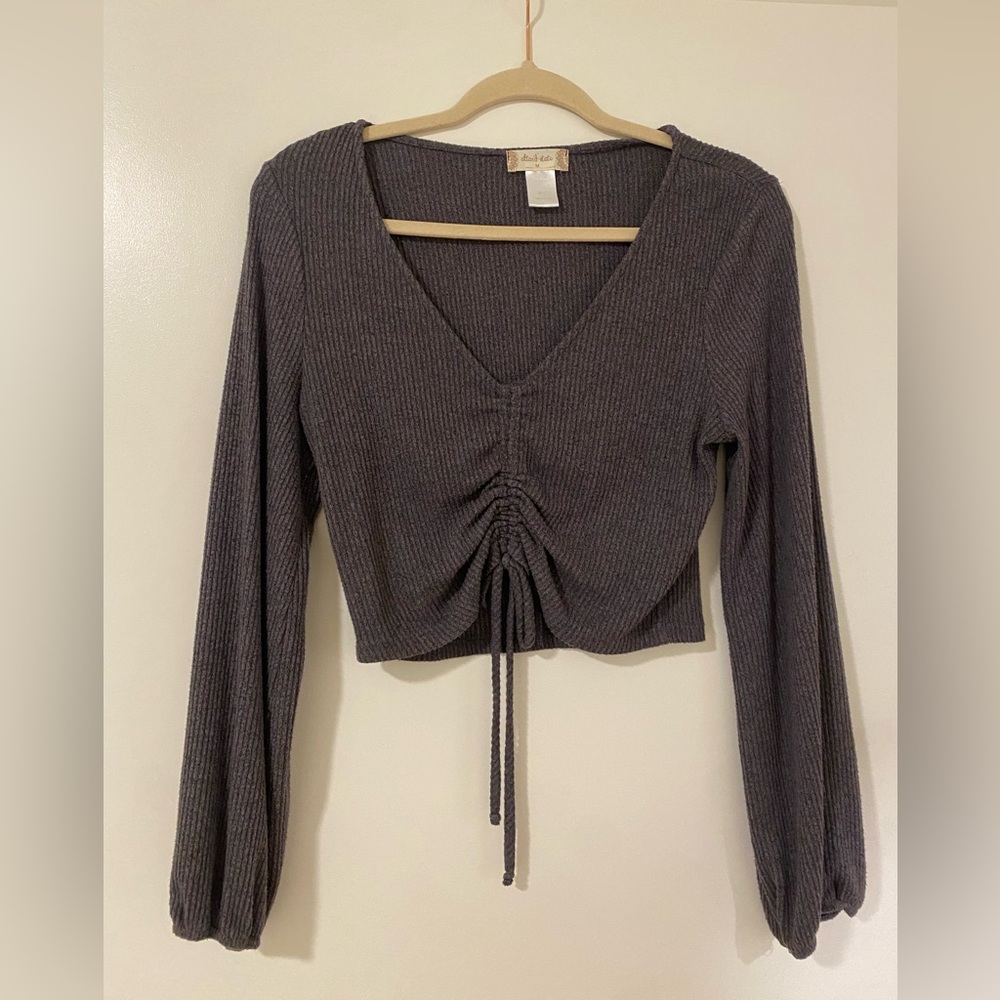 Altar’d State Gray Grey Long-Sleeve Crop Top Size Medium